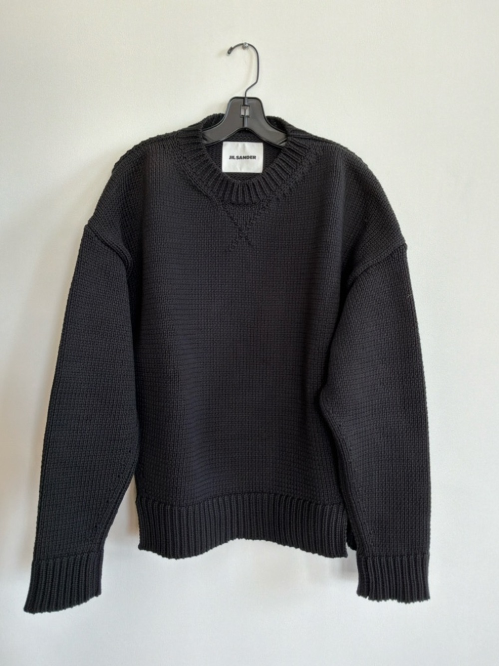 Jil Sander Men's Black Thick Cotton Knit Crewneck Sweater